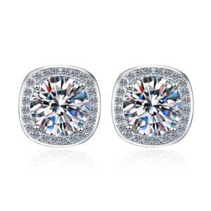 2ct/pair 925 sterling silver moissanite stud earrings; gra certified; df color brilliant round; push back for women & men