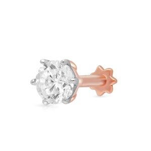 malabar gold & diamonds rose gold nose pin for women 18 k | 18k bis hallmark (750) nose stud for women and girls with piercing